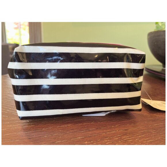 New Kate Spade Patent Leila Stripe Black and White Cosmetic Bag, 7” - Picture 5 of 8